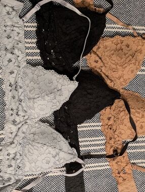 Momanda Lace Bralette Trio – Black, Dusty Blue, coffee